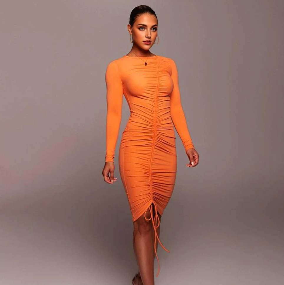 Clistos Long Sleeve Drawstring Midi Dress - View 7 | Clistos