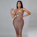 One-shoulder sequined cut-out midi dress - View 6 | Clistos