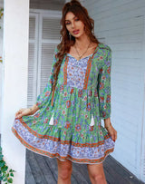 Bohemian V-neck floral print short dress - View 10 | Clistos