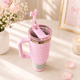 Stanley x LoveShackFancy Pink Bow 40oz Insulated Tumbler Gift Set with matching pink gift box and bow straw topper - View 5 | Clistos