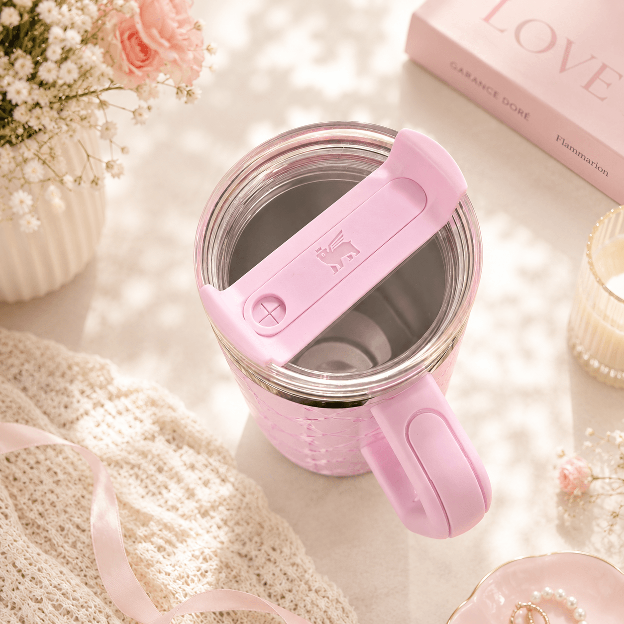 Stanley x LoveShackFancy Pink Bow 40oz Insulated Tumbler Gift Set with matching pink gift box and bow straw topper - View 6 | Clistos