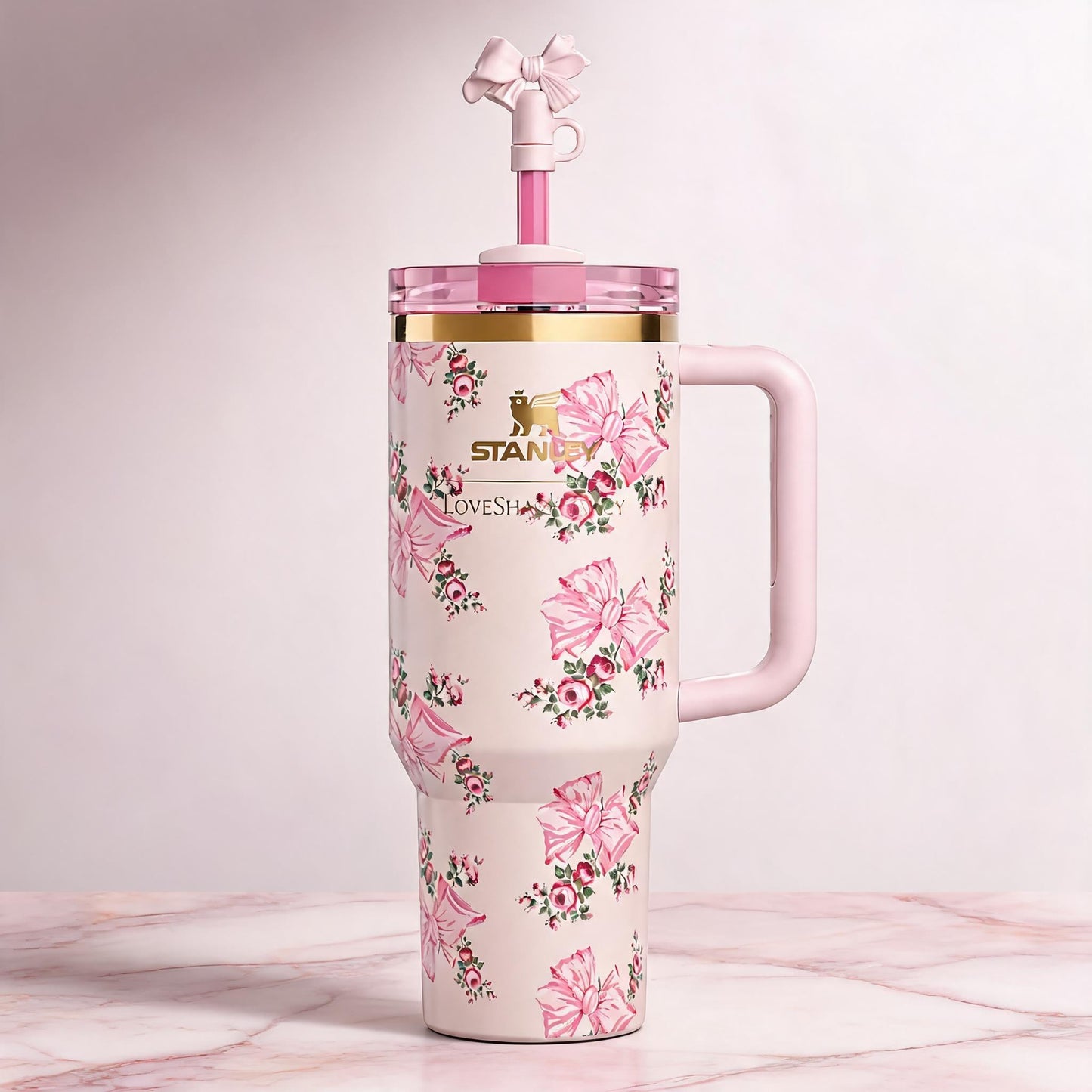 Stanley x LoveShackFancy Rosa Beaux Pink 40 oz Quencher Tumbler Gift Set redesigned product image