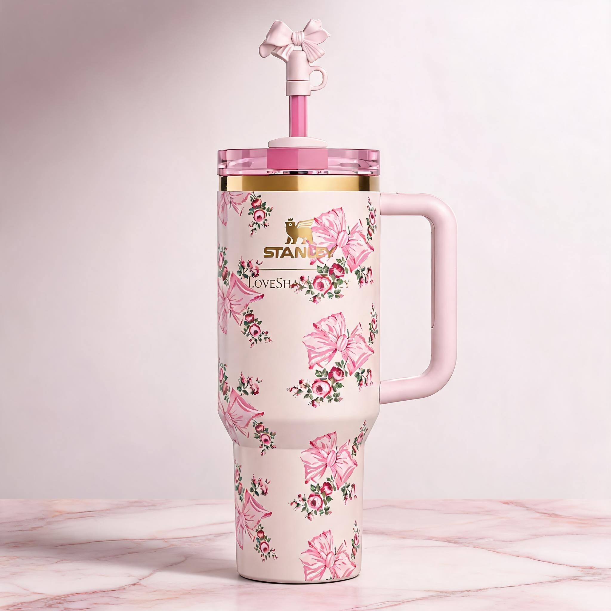Stanley x LoveShackFancy Rosa Beaux Pink 40 oz Quencher Tumbler Gift Set redesigned product image