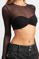 Clistos Ruched Bust Mesh Crop Top - View 12 | Clistos