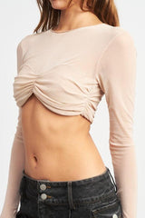 Clistos Ruched Bust Mesh Crop Top - View 17 | Clistos