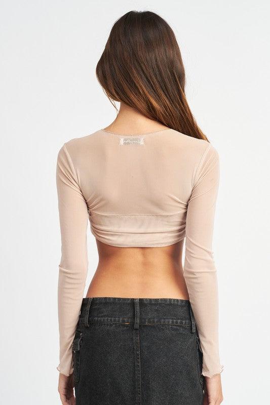 Clistos Ruched Bust Mesh Crop Top - View 20 | Clistos