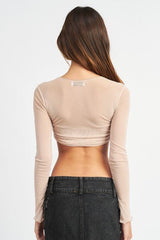 Clistos Ruched Bust Mesh Crop Top - View 20 | Clistos