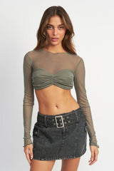 Clistos Ruched Bust Mesh Crop Top - View 6 | Clistos