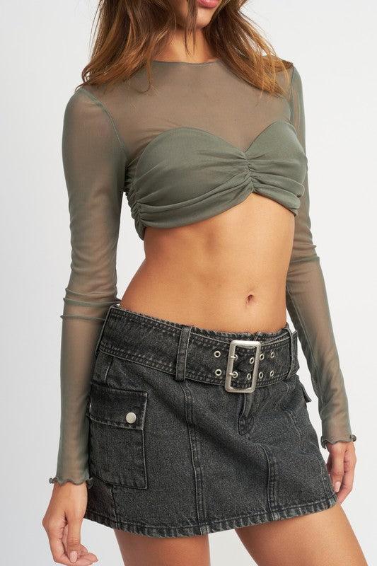 Clistos Ruched Bust Mesh Crop Top - View 7 | Clistos