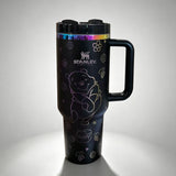 Stanley Winnie the Pooh 40oz insulated tumbler with handle and straw featuring honey bee doodles - View 3 | Clistos