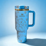 Stanley Winnie the Pooh 40oz insulated tumbler with handle and straw featuring honey bee doodles - View 4 | Clistos