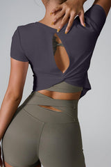 Cutout Ribbed Knit Cropped T-Shirt - View 12 | Clistos