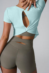 Cutout Ribbed Knit Cropped T-Shirt - View 8 | Clistos