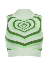 Mock Neck Striped Heart Knit Crop Top - View 12 | Clistos