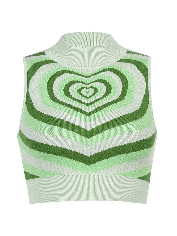 Mock Neck Striped Heart Knit Crop Top - View 12 | Clistos