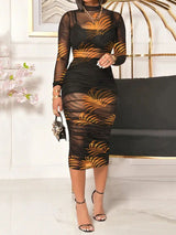 Clistos abstract print mesh bodycon dress set - View 8 | Clistos