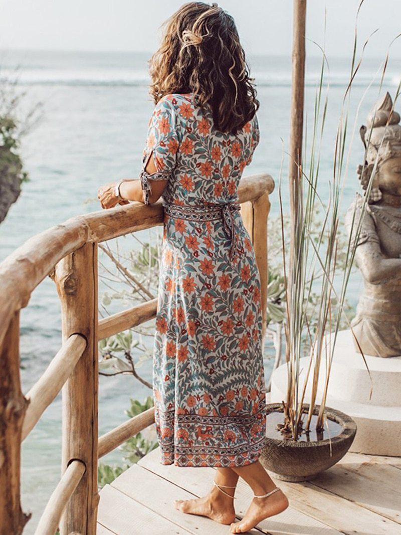 Boho Floral Wrap Midi Dress - View 6 | Clistos