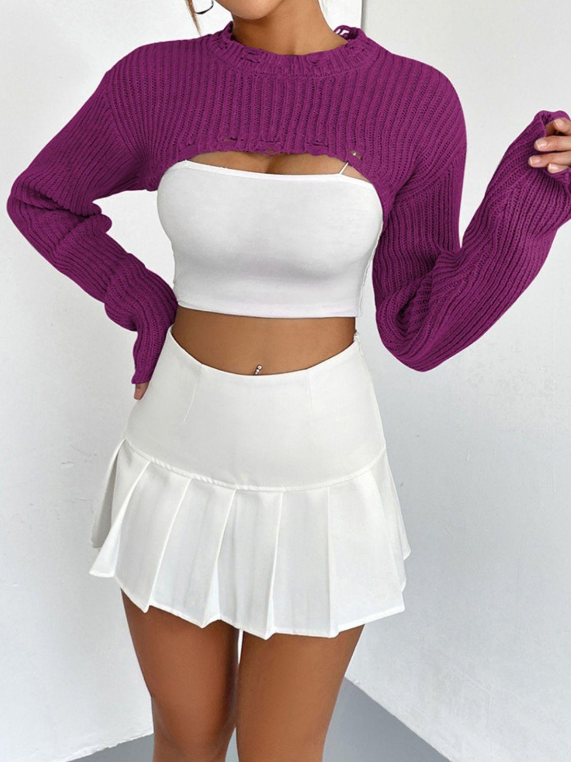 Cut-Out Cropped Knit Sweater - View 10 | Clistos