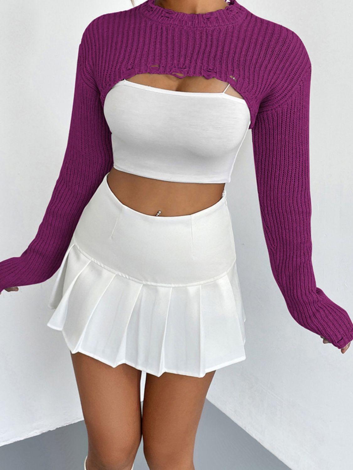 Cut-Out Cropped Knit Sweater - View 11 | Clistos