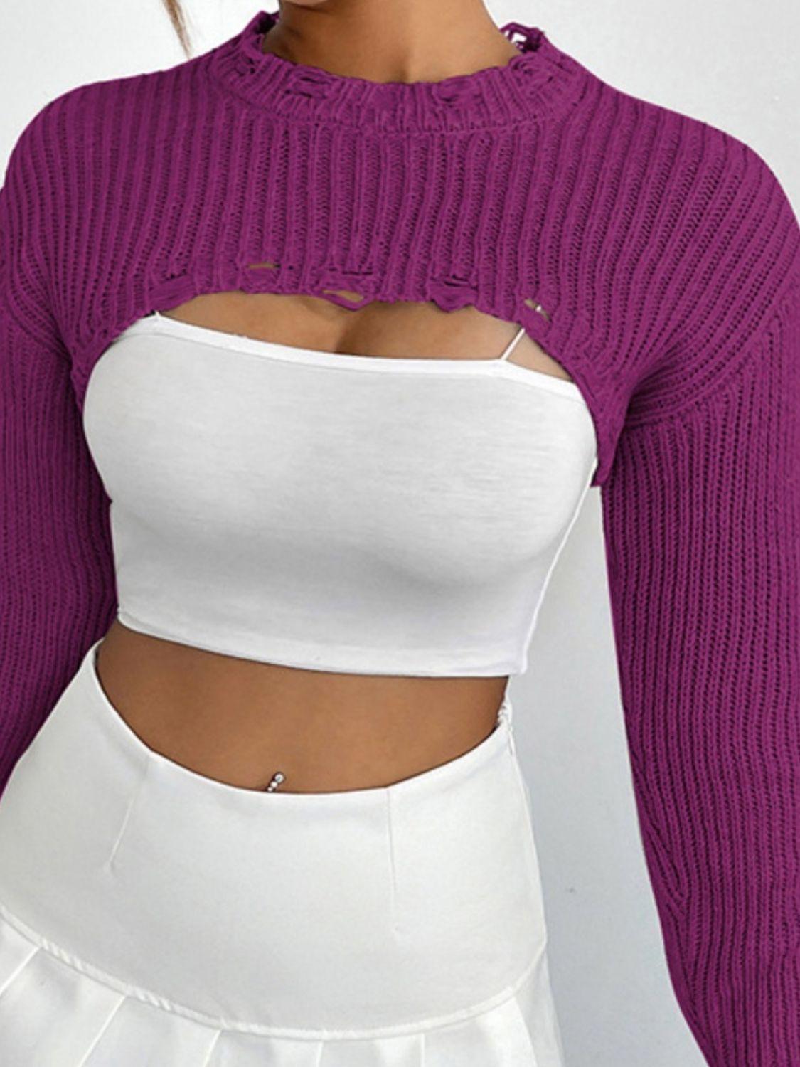 Cut-Out Cropped Knit Sweater - View 12 | Clistos