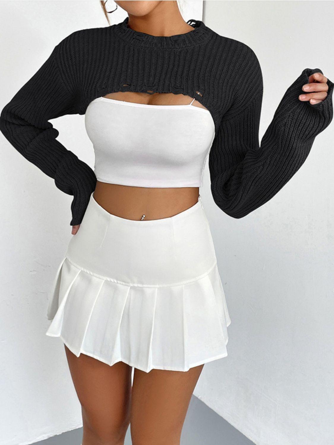 Cut-Out Cropped Knit Sweater - View 13 | Clistos