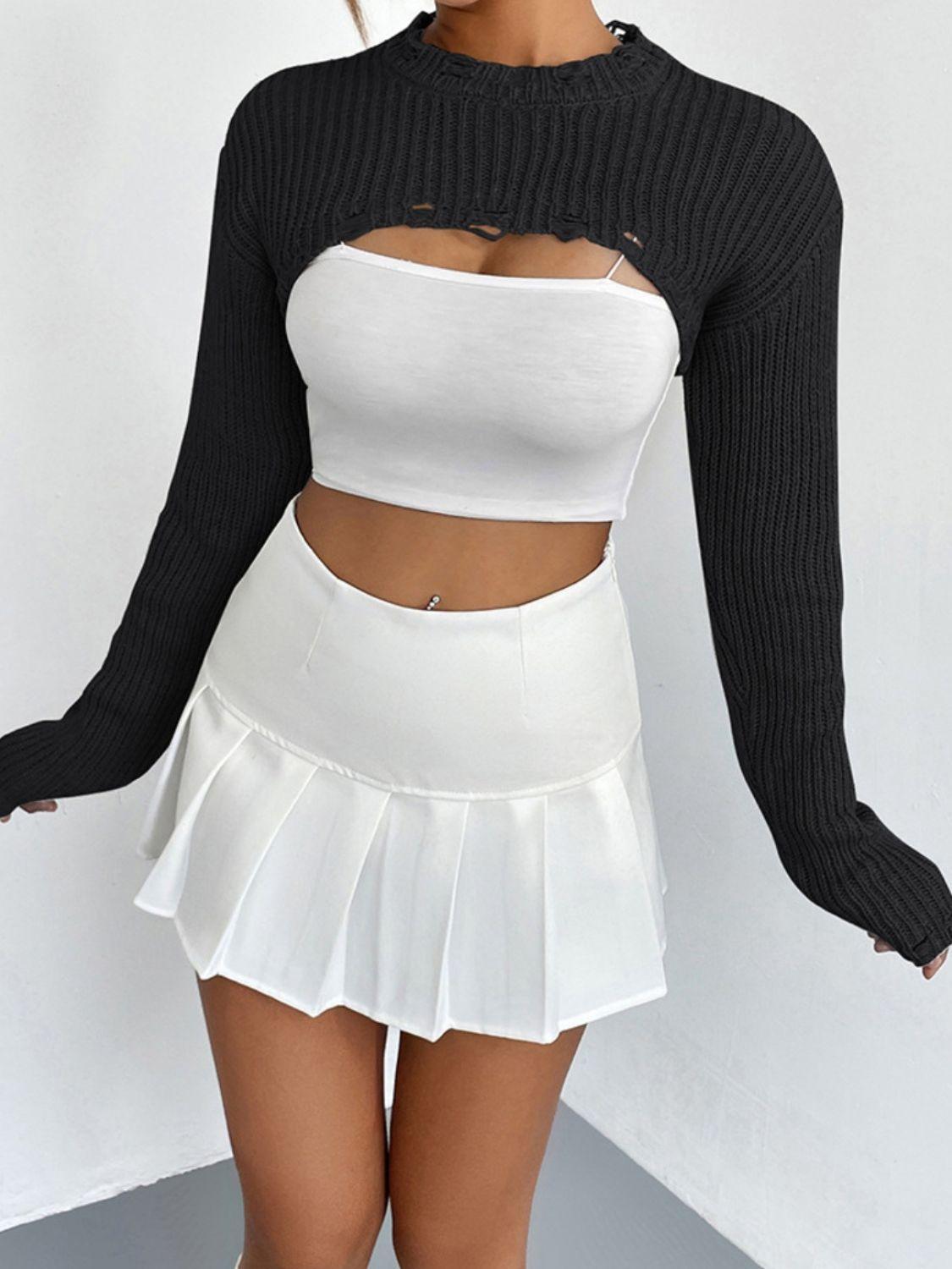 Cut-Out Cropped Knit Sweater - View 14 | Clistos