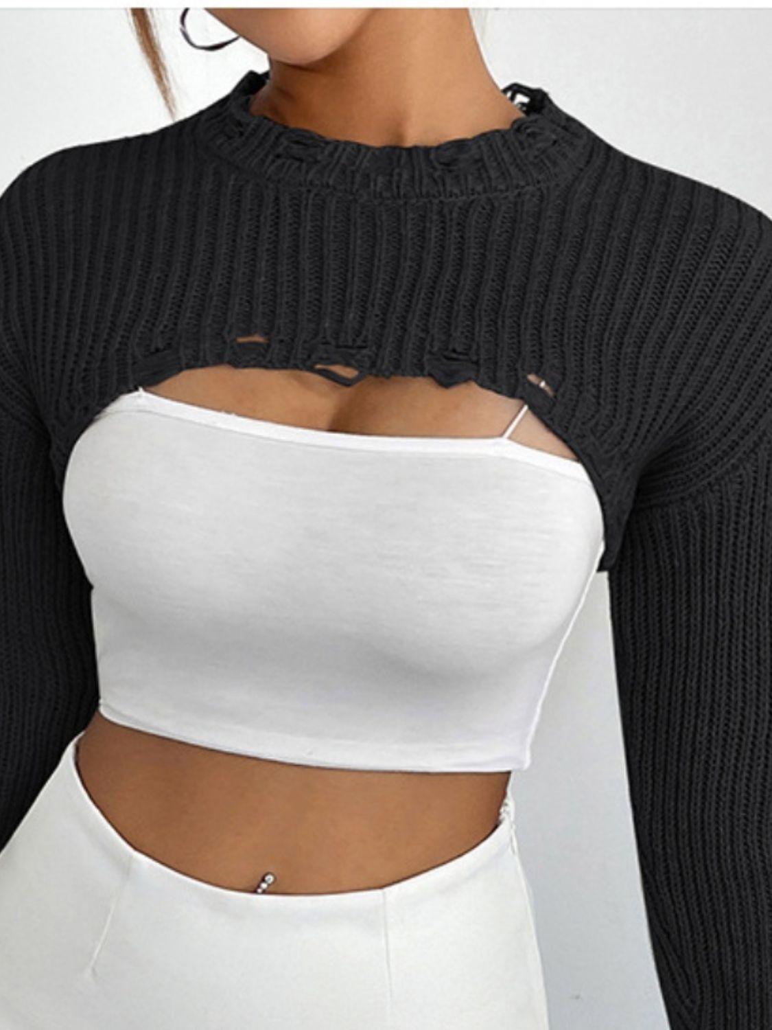 Cut-Out Cropped Knit Sweater - View 15 | Clistos