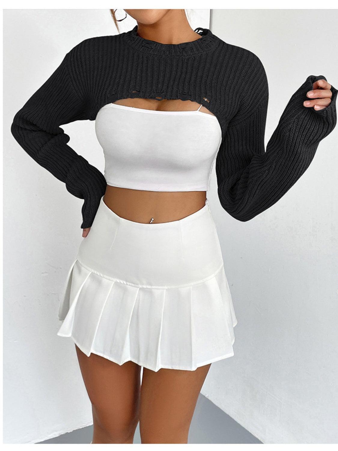 Cut-Out Cropped Knit Sweater - View 17 | Clistos