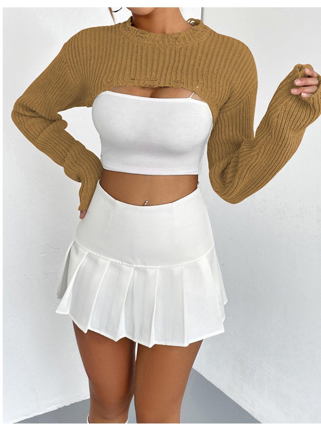Cut-Out Cropped Knit Sweater - View 19 | Clistos