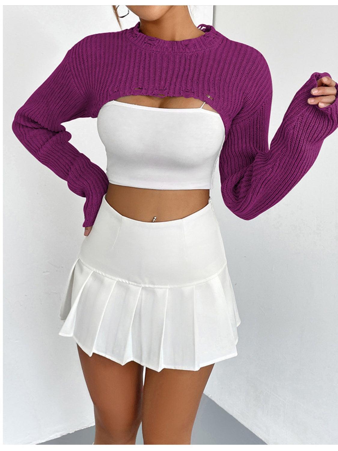 Cut-Out Cropped Knit Sweater - View 20 | Clistos