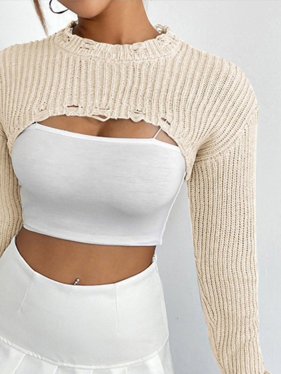 Cut-Out Cropped Knit Sweater - View 6 | Clistos