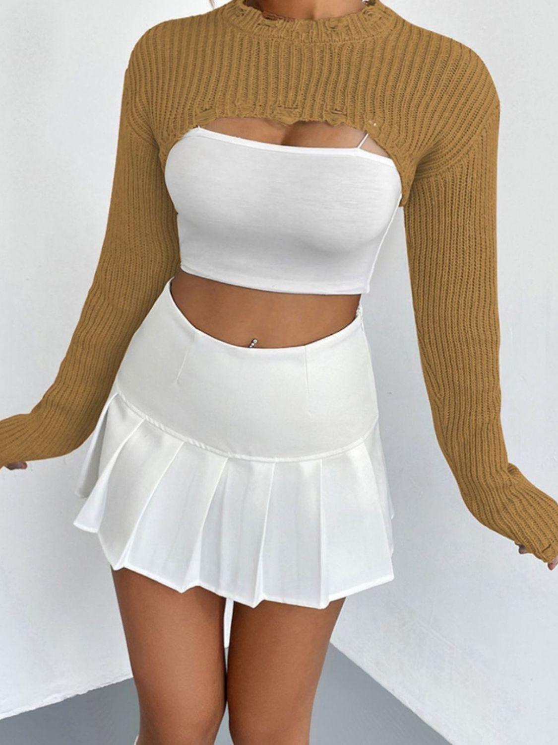Cut-Out Cropped Knit Sweater - View 8 | Clistos
