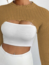 Cut-Out Cropped Knit Sweater - View 9 | Clistos