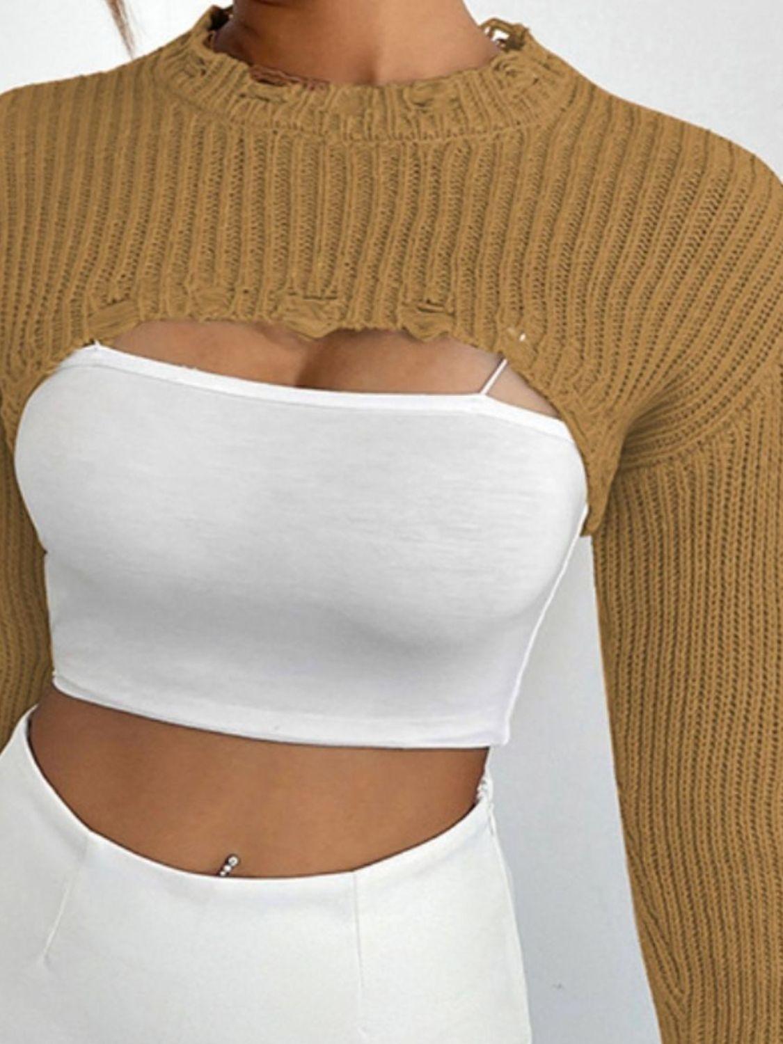 Cut-Out Cropped Knit Sweater - View 9 | Clistos