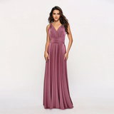 woman in a mauve convertible strap maxi dress