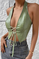 Clistos women's lace up deep V halter crop top - View 7 | Clistos