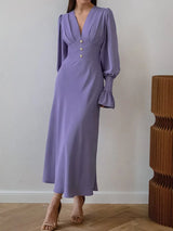 V-neck ruched crepe fit and flare dress - View 12 | Clistos