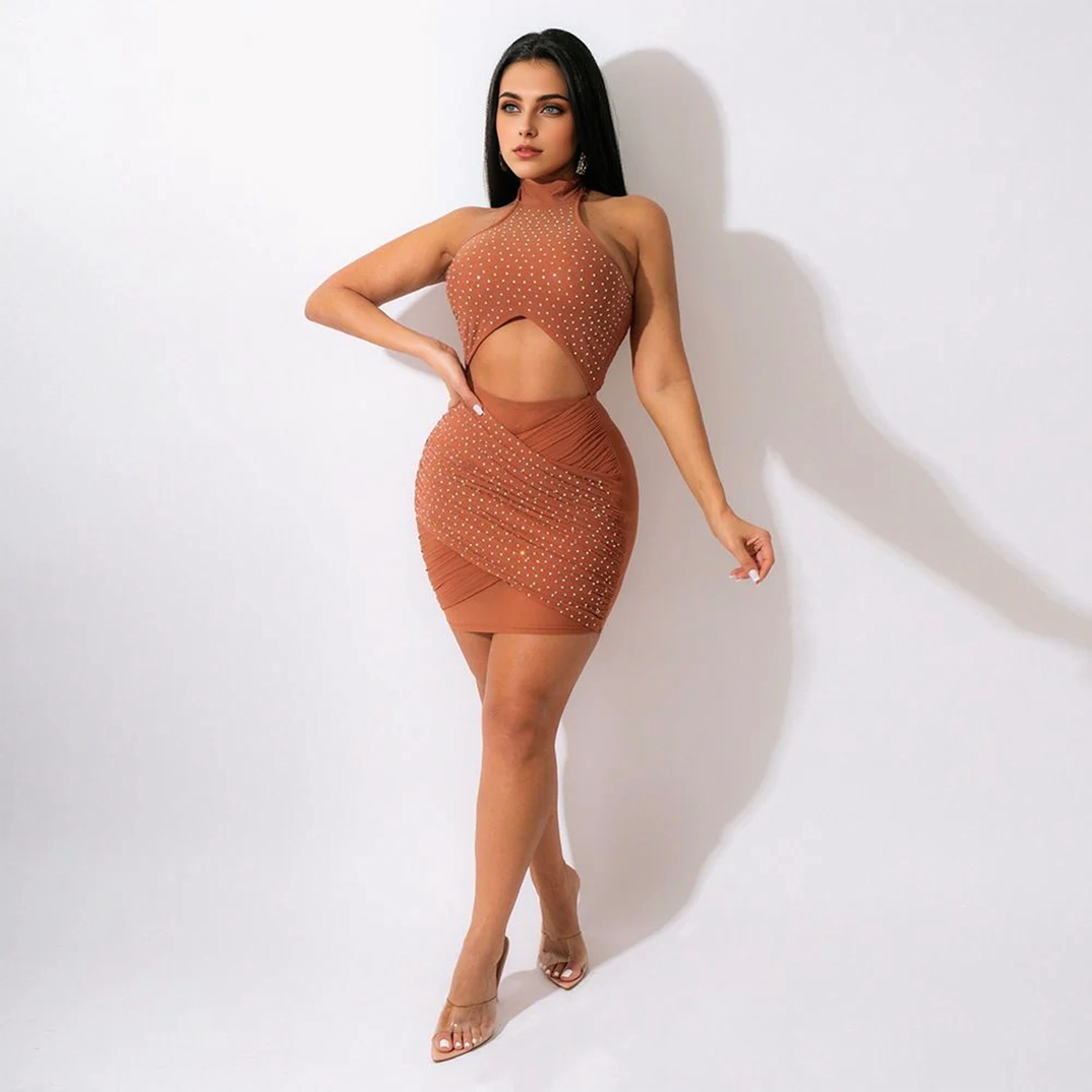 Clistos Glitter Halter Lace Up Mini Dress - View 9 | Clistos