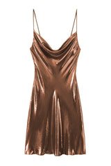 Cowl Neck Metallic Slip Mini Dress - View 9 | Clistos