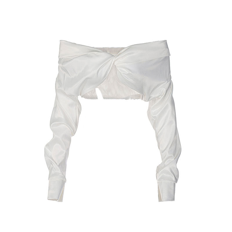 white off-the-shoulder crop top with twisted front