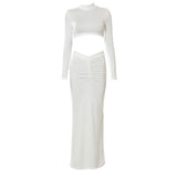 White long-sleeved crop top with a cut-out