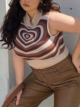 Mock Neck Striped Heart Knit Crop Top - View 9 | Clistos