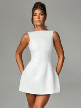 Sleek Backless Boat Neck Mini Dress - View 10 | Clistos