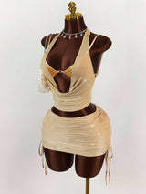 Shimmering halter crop top and belted mini skirt set - View 6 | Clistos