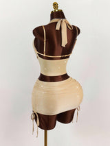 Shimmering halter crop top and belted mini skirt set - View 7 | Clistos