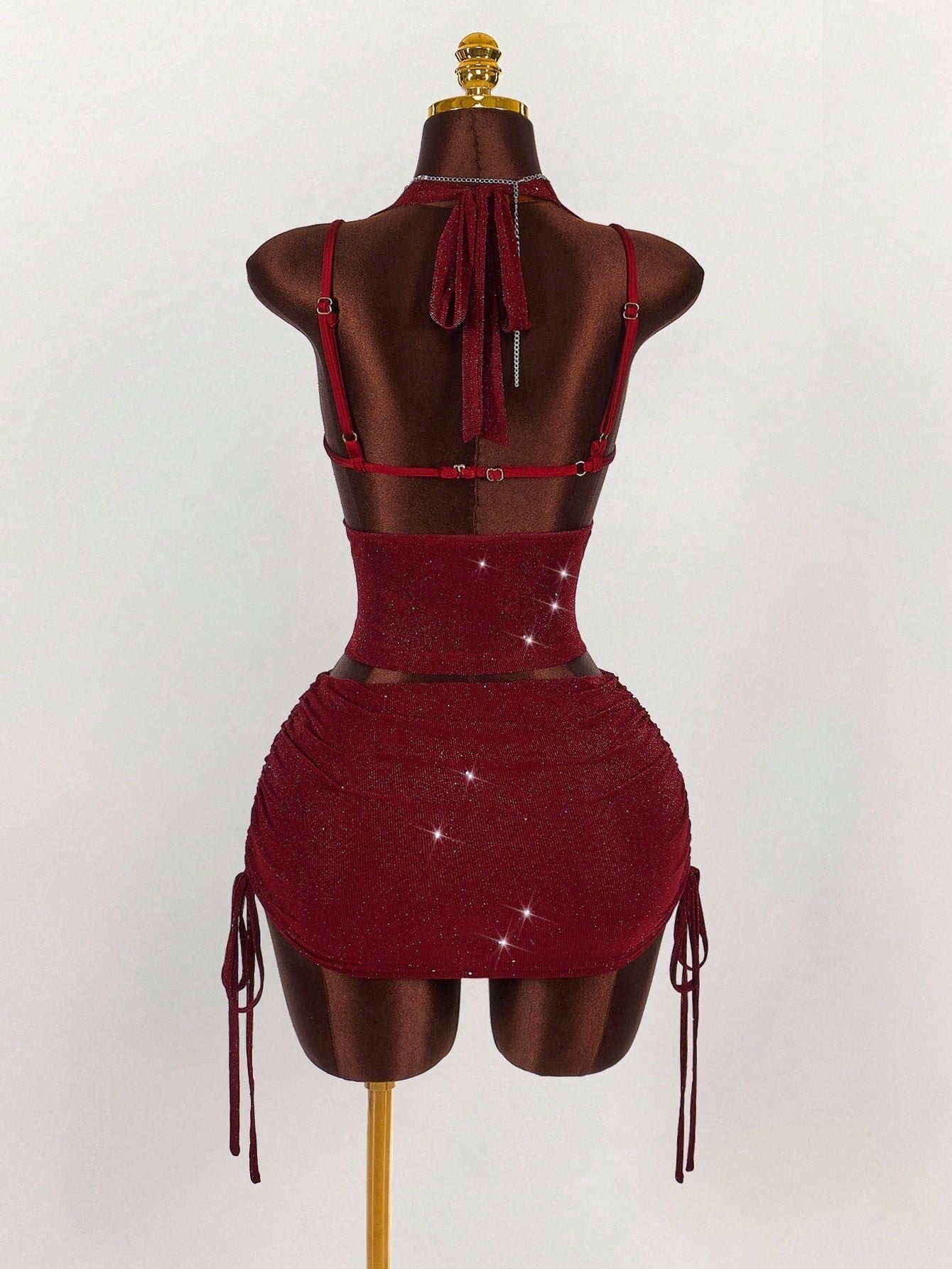 Shimmering halter crop top and belted mini skirt set - View 11 | Clistos
