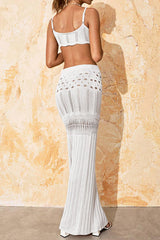 Knitted openwork crop top and maxi skirt set - View 8 | Clistos