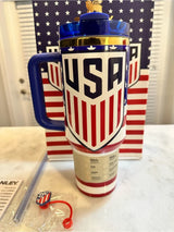 Stanley USA Soccer Limited Edition Quencher 2.0 Tumbler 40oz Blue with USA soccer crest and patriotic packaging - View 1 | Clistos