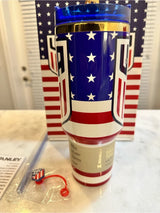 Stanley USA Soccer Limited Edition Quencher 2.0 Tumbler 40oz Blue with USA soccer crest and patriotic packaging - View 2 | Clistos