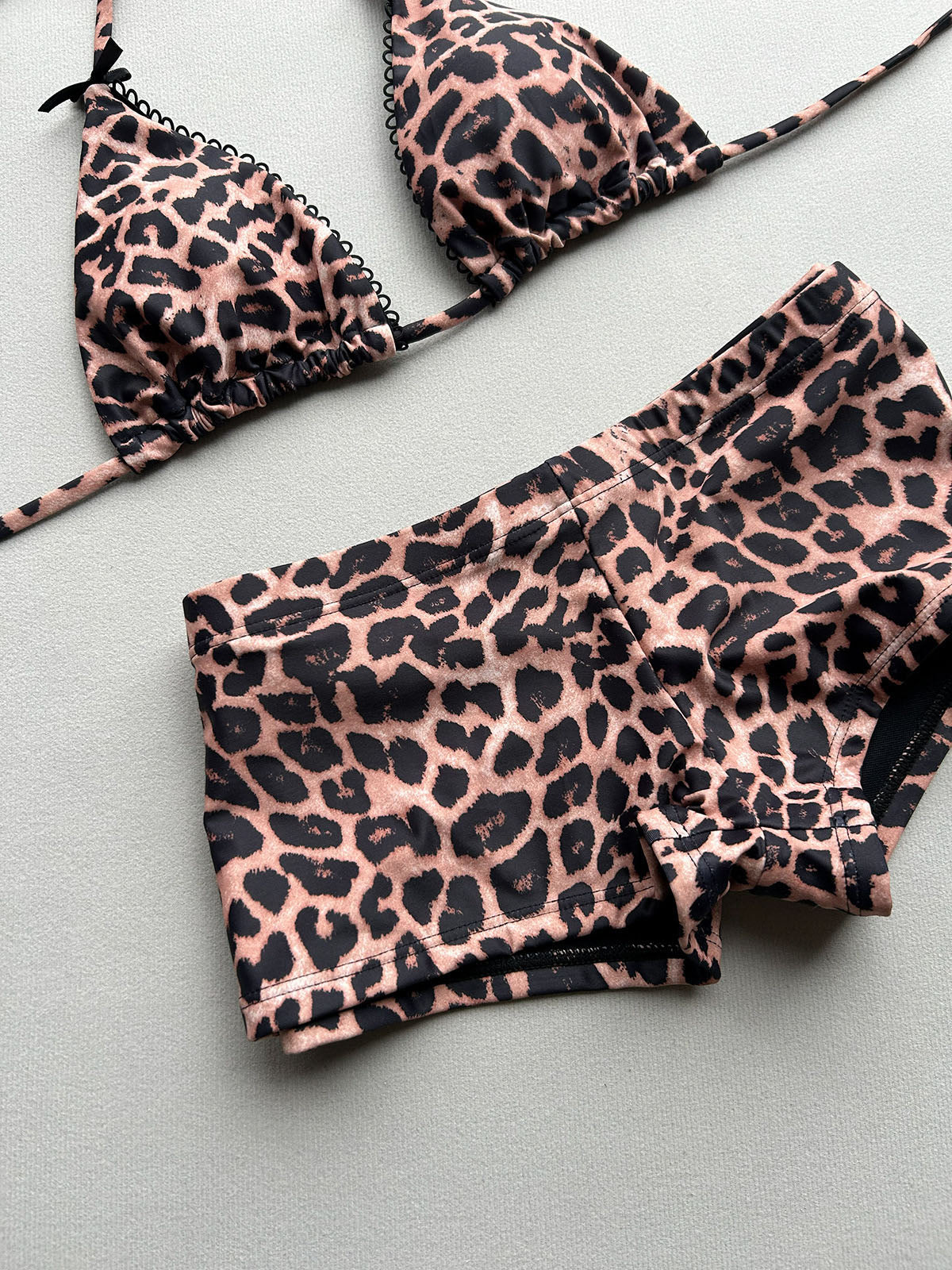 Close-up of leopard print bikini shorts